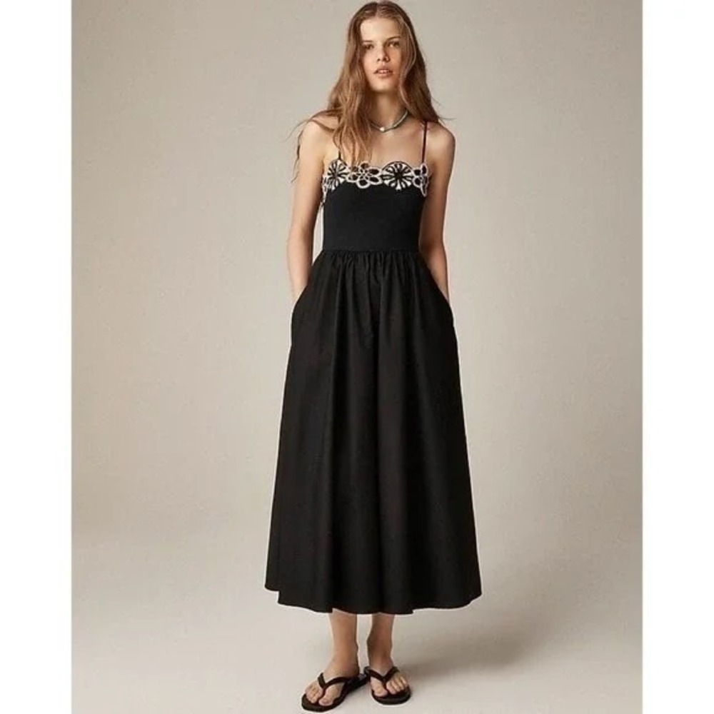 NWT! J. CREW Crochet Mixy Dress Black Crocheted Medallions Midi Pockets Small